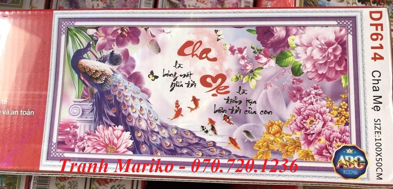 [HCM]Tranh đính đá CHA MẸ  ĐÔI CÔNG TÍM -CHA LÀ BÓNG MÁT GIỮA ĐỜI- MẸ LÀ ĐIỂM TỰA BÊN ĐỜI CỦA CON DF614 kích thước 100*50cm