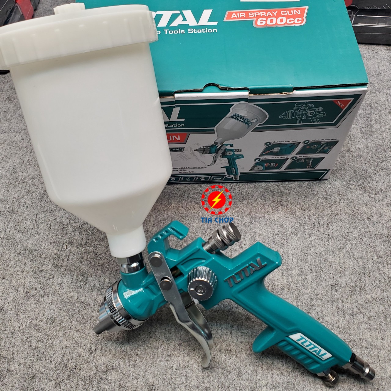 TOTAL súnɡ phun sơn HVLP 600cc TAT10601 (Cam kết Chính Hãng 100%)