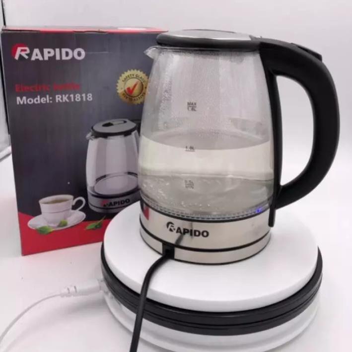 Ấm Siêu Tốc Thủy Tinh - Bình Đun Siêu Tốc RAPIDO - 1800W 1,8 Lít