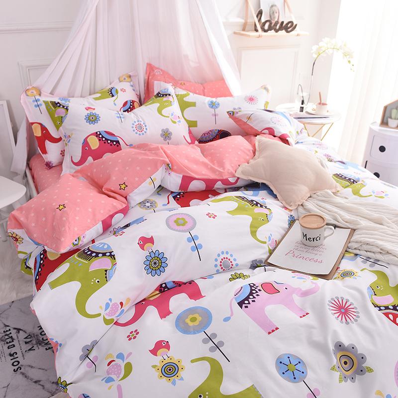 Hoạt Hình 100% Cotton Bộ Bốn Chiếc Giản Lược 100% Cotton Vỏ Chăn Ga Trải Giường 1.5 M Ga Bọc Đệm Hai Người Ký Túc Xá Sinh Viên Trên Giường Cung Cấp