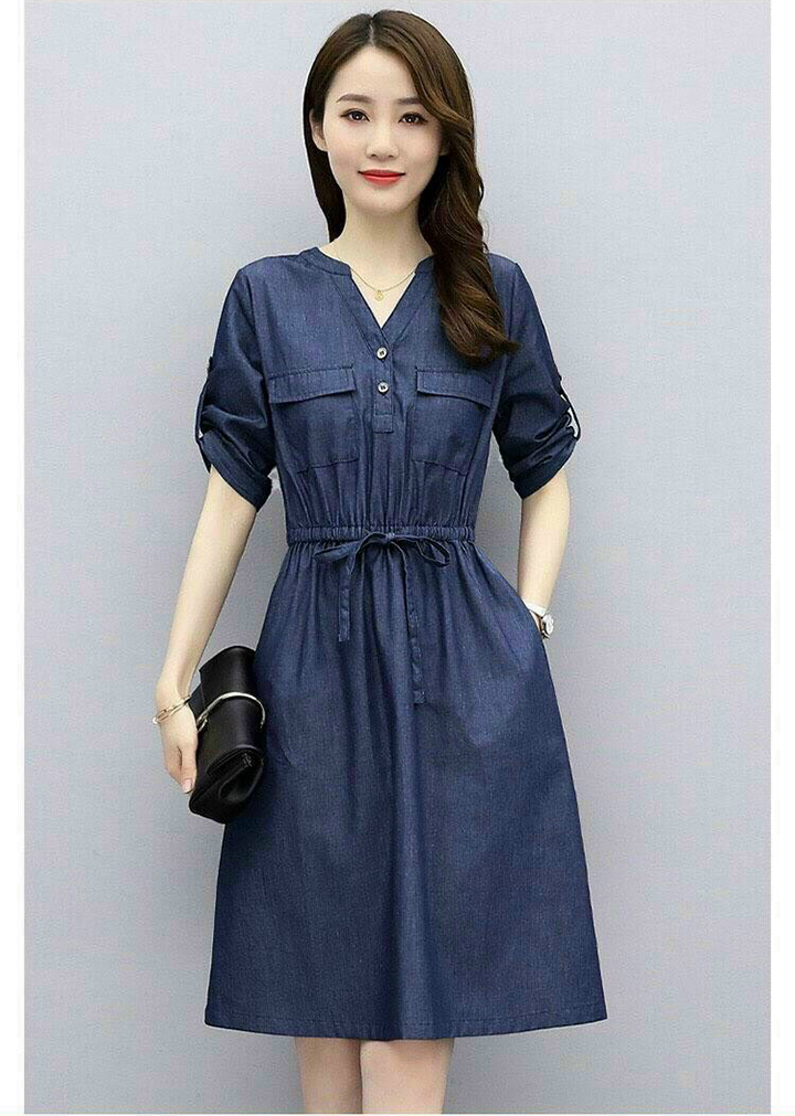 [HCM]Đầm Jean Nữ Thắt Dây Eo Thời Trang