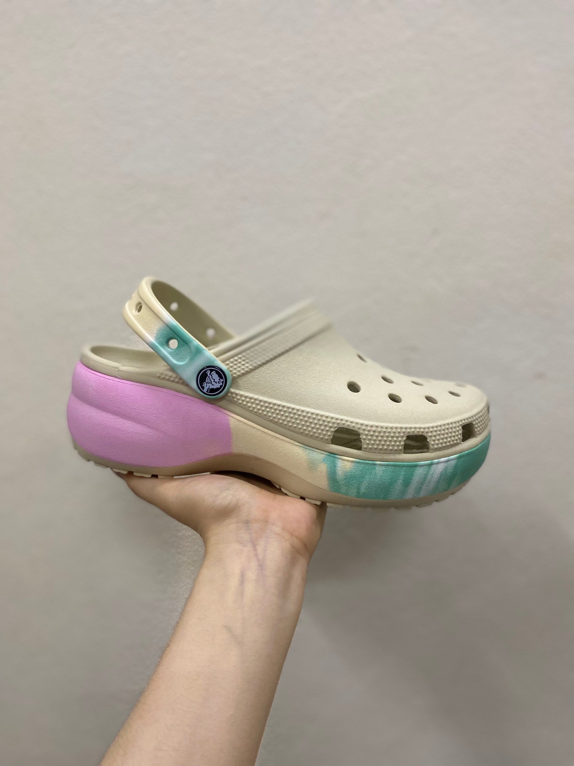 CROCS - Sục classic đế cao gót hồng cho nữ - PB213