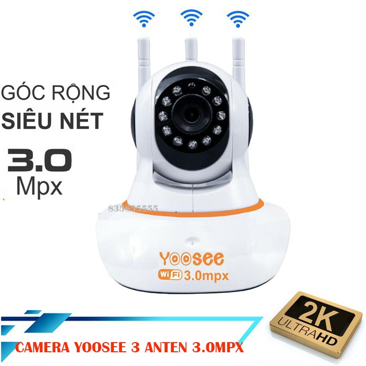 Camera wifi yoosee 3 râu 3.0 (có màu ban đêm) - CAMERA 3 ANTEN 3.0M Full HD 1080P - Camera Cao Cấp Kèm Thẻ Nhớ Lưu Trữ, Nghe được âm thanh, Đàm thoại 2 Chiều, Cảnh báo còi khi có chuyển động -KHO SỈ Q7