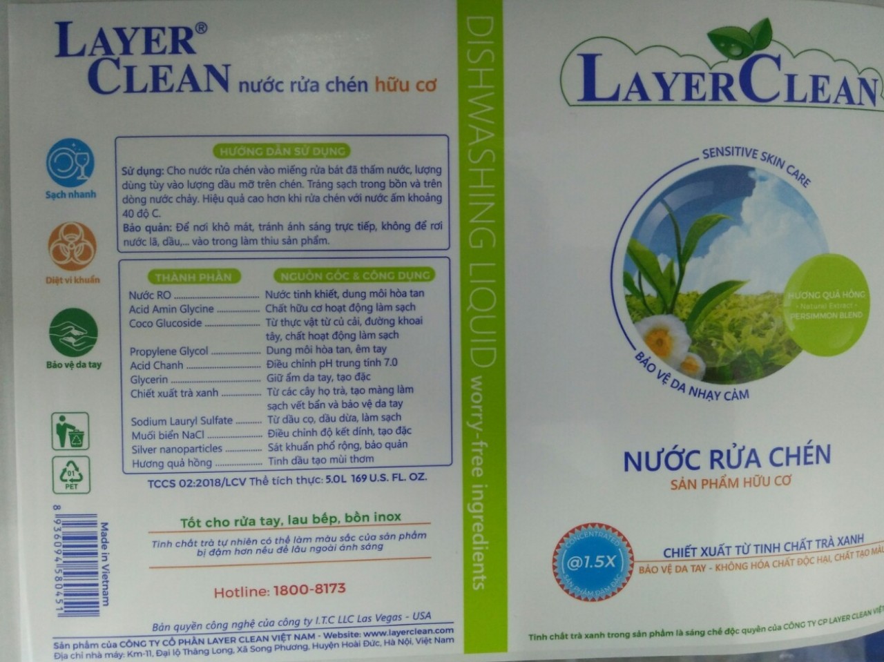 Nước Rửa Chén Bát Hữu Cơ Layer Clean Hương Quế can 5L