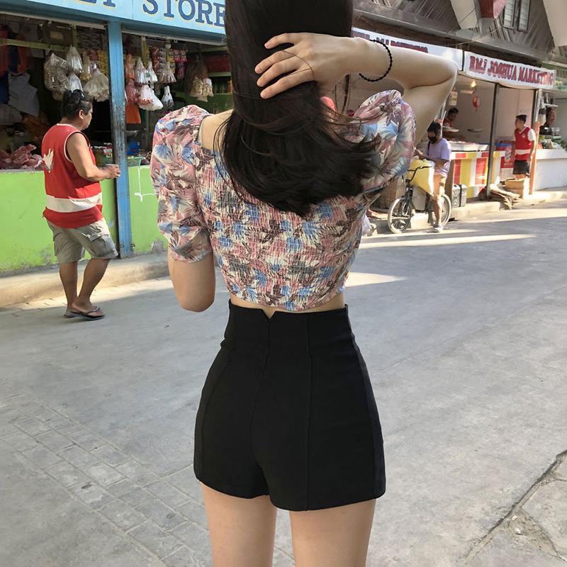 quần short nữ lưng cao chất vải thun coton co giãn tôn dáng