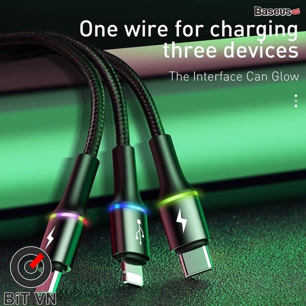 Cáp sạc vải dù Baseus Data Halo 3 in 1 (USB to Type C/ Lightning/ Micro, 3.5A Fast Charging & Sync Data Cable) - BiT VN