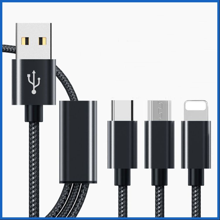 Cáp Sạc điện thoại 3 in 1- Cáp 3 Đầu Bọc Dù