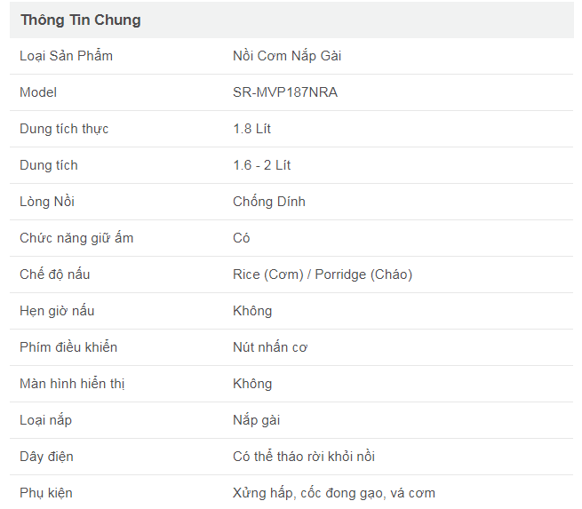 Nồi cơm điện Panasonic SR-MVP187NRA