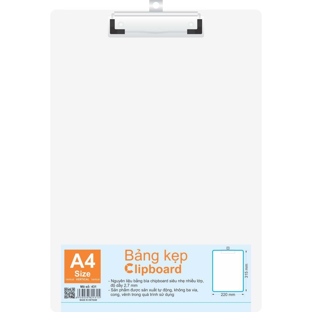 Giá bảng kẹp Klong chipboad A4; MS 431 - khách sỉ ib