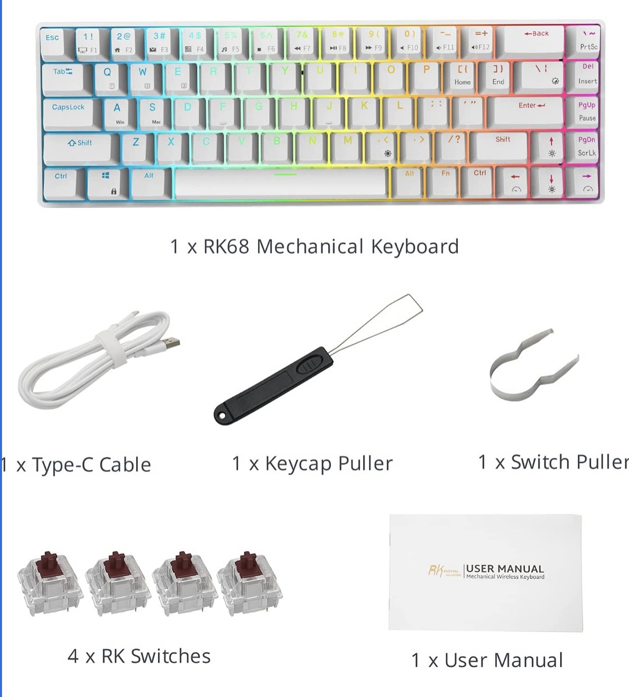 HOTSWASP RK G68 RGB - Bàn phím cơ mini không dây Royal Kludge RK G68 Bluetooth 5.1 cơ học 68 phím Đèn nền RGB 65% bố cục nhỏ gọn - Hãng phân phối chính thức