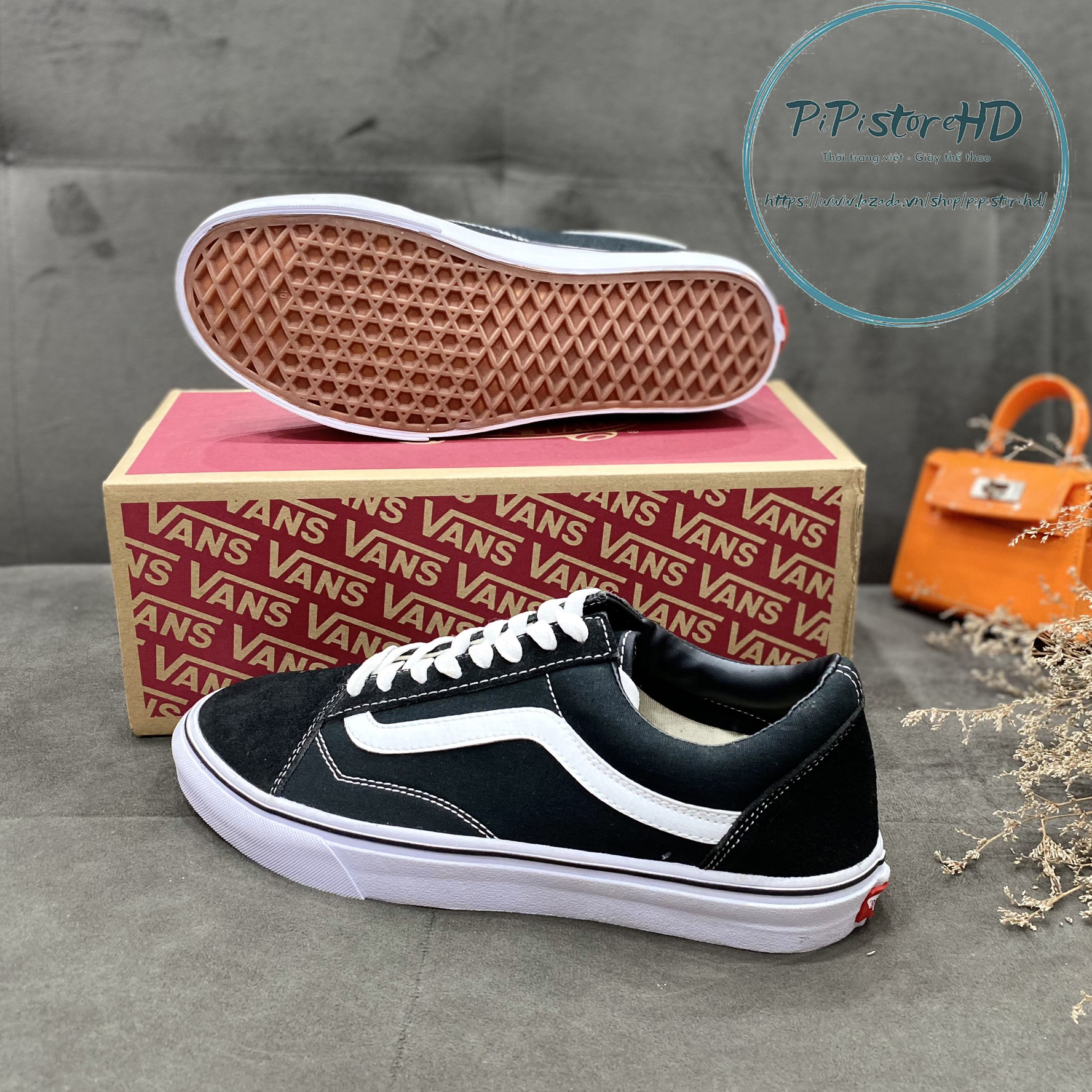 Giày Vans đen, vans old đen 11.Full box giấy gói, size 36-44