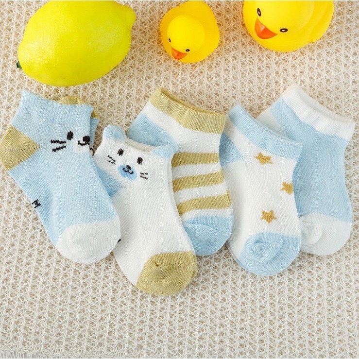 (S, M) Set 5 tất lưới cổ ngắn cho bé