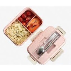 Hộp đựng cơm văn phòng lúa mạch 3 ngăn tặng kèm thìa đũa inox