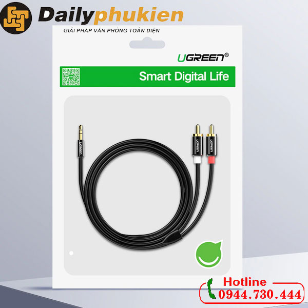 Dây Audio 3.5mm to 2 đầu RCA cao cấp Ugreen 10584