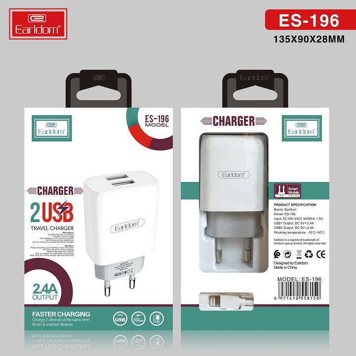 Sạc Bộ Sạc nhanh 20w 2 cổng USB Earldom ES-196