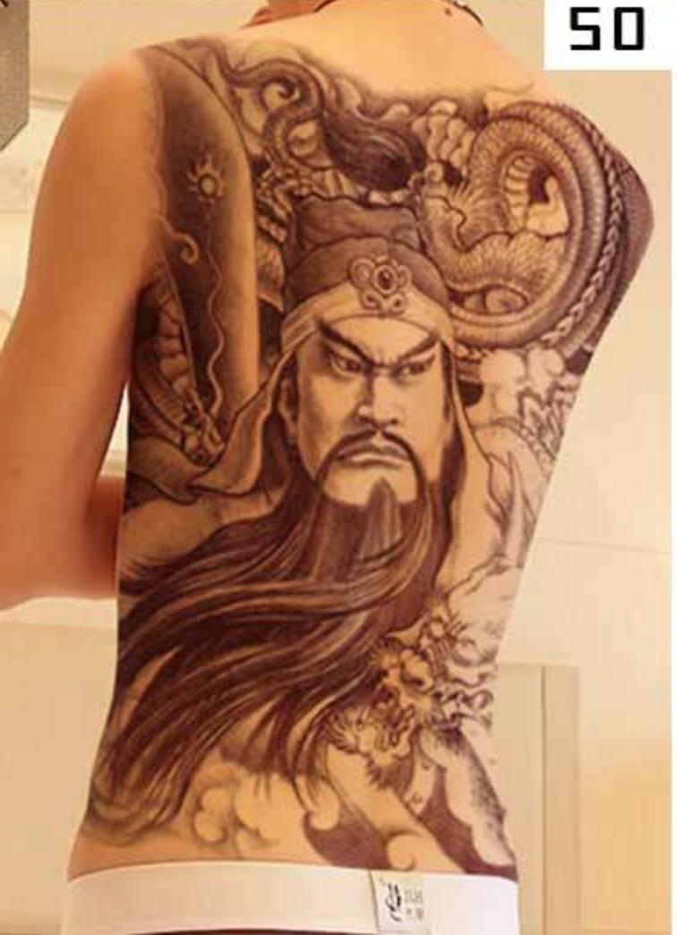 [HCM]Hình xăm dán tattoo kín lưng 34x48cm quan công trắng đen
