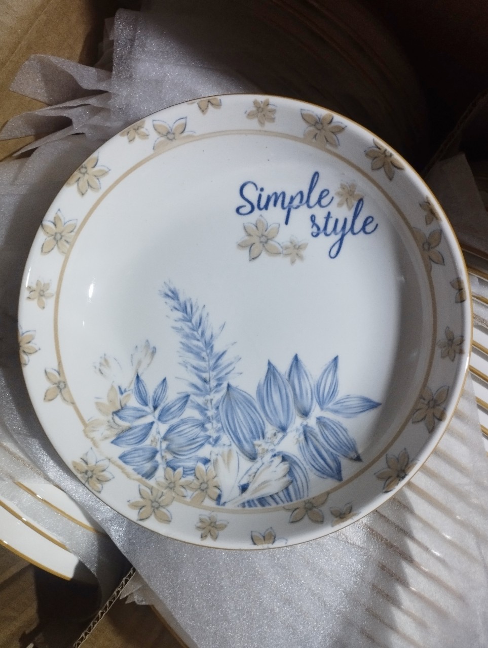 Dĩa sứ hoa văn 4d mẫu simple 17.5cm, dĩa lót chén 15cm