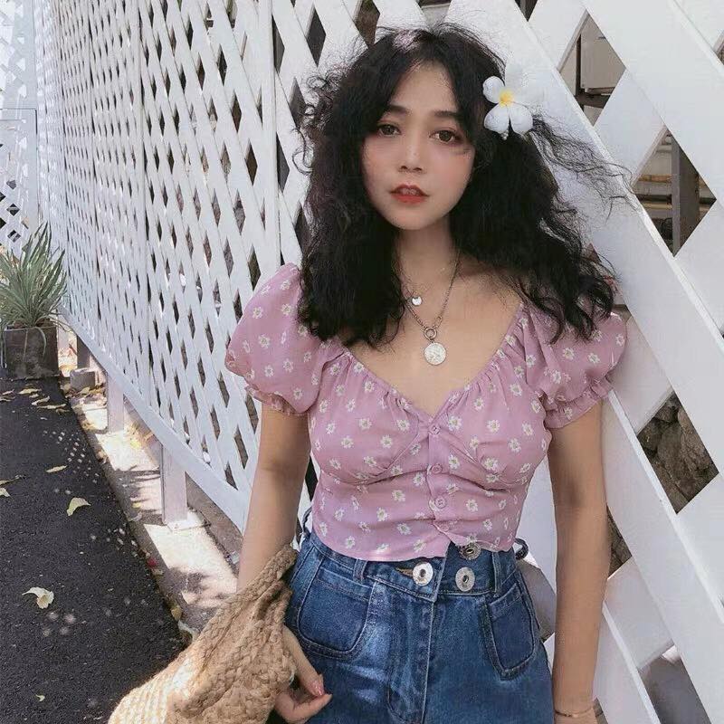 [HCM]ÁO CROPTOP HOA TÍM