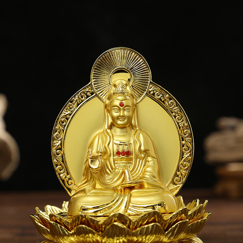 Tượng phật bà quan thế âm 2 mặt tọa đài sen vàng cao cấp