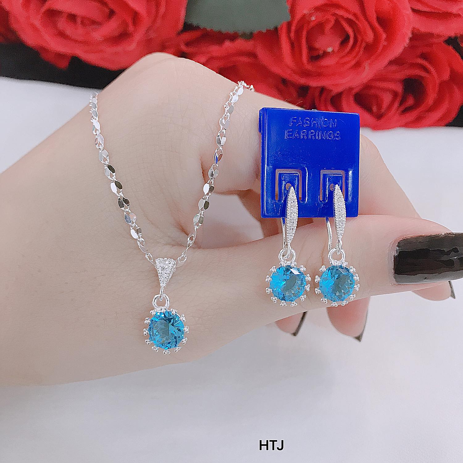 Bộ trang sức bạc thời trang mặt đá tròn chất liệu bằng bạc s925 MS162