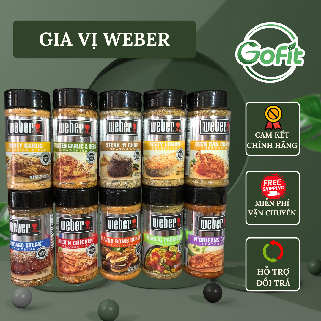 Gia vị ăn kiêng 0 calo Weber 156g( eat clean, keto, gymer, das, không đường )