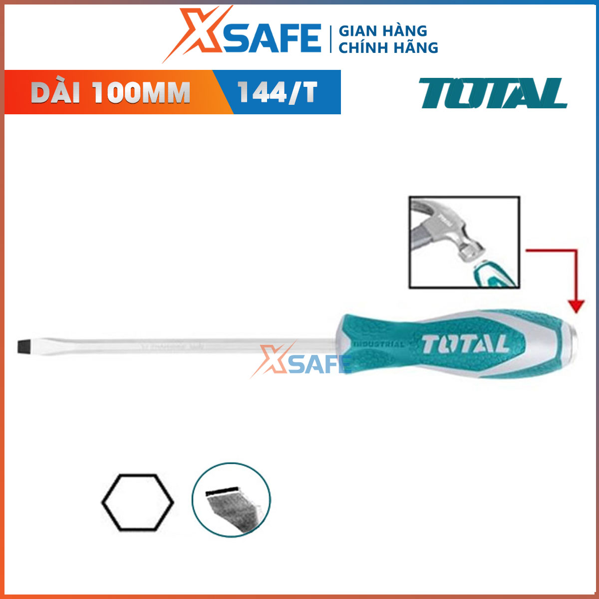 Screwdrivers flat closure piercing total THTGTS6100 have magnet suction. Screwdrivers material steel industrial S2, tail hexagonal, compact design genuine delivery xsafe