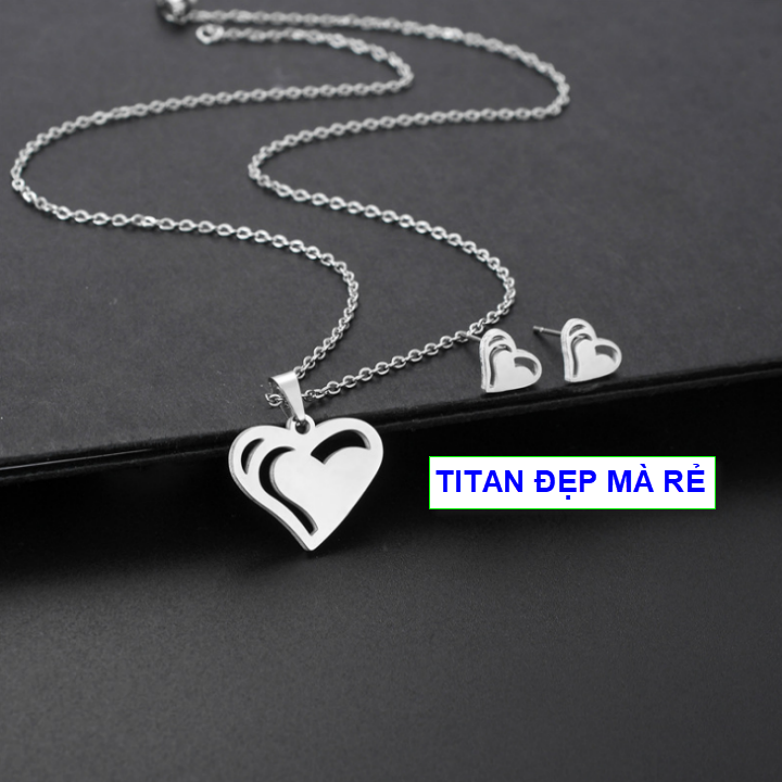 Bông tai giá sỉ titan nữ tim nhiều kiểu - Hàng titan vàng trắng sáng bóng đẹp - Cam kết 1 đổi 1 nếu đen và gỉ sét