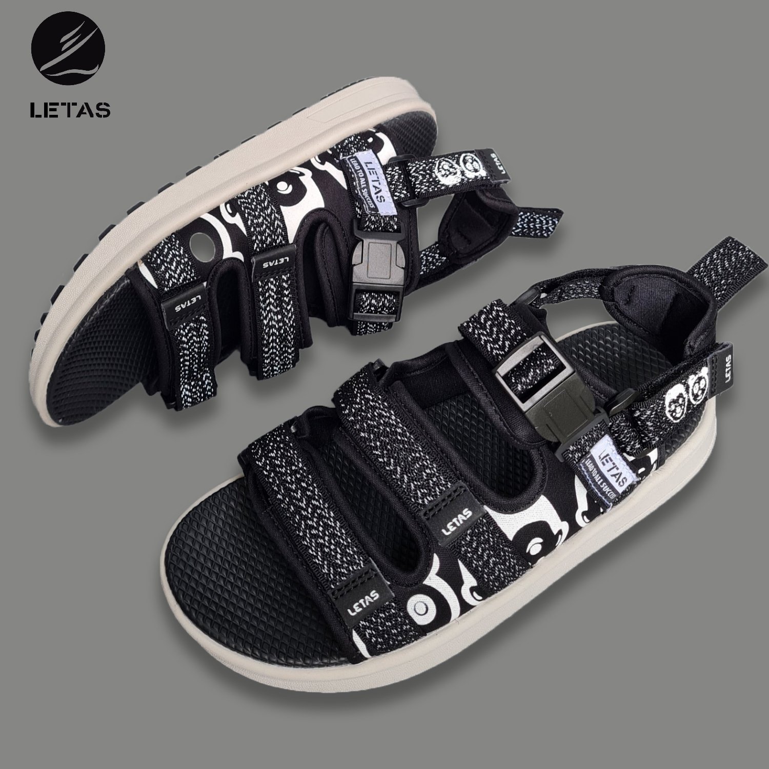 Sandal Nữ,Nam Phản Quang HOT Trend Letas D714 Đen Icon