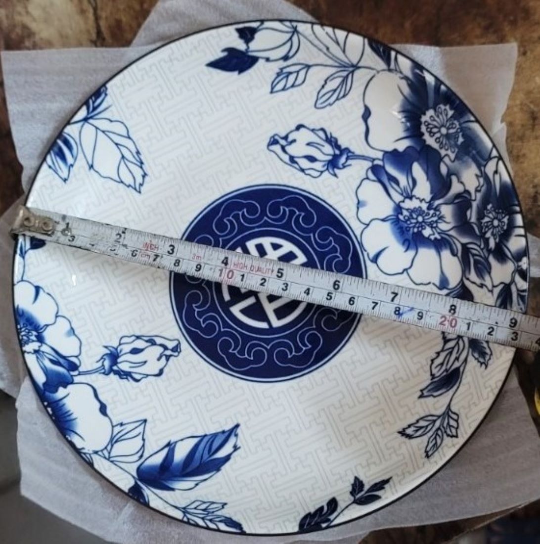 Bộ tô, chén, dĩa gốm sứ hoa văn Chữ Phúc (Gồm 3 Tô kiểu Nhật, 4 Dĩa , 10 Chén cơm)+ Tặng 10 đôi đũa nhựa xoắn 2 đầu