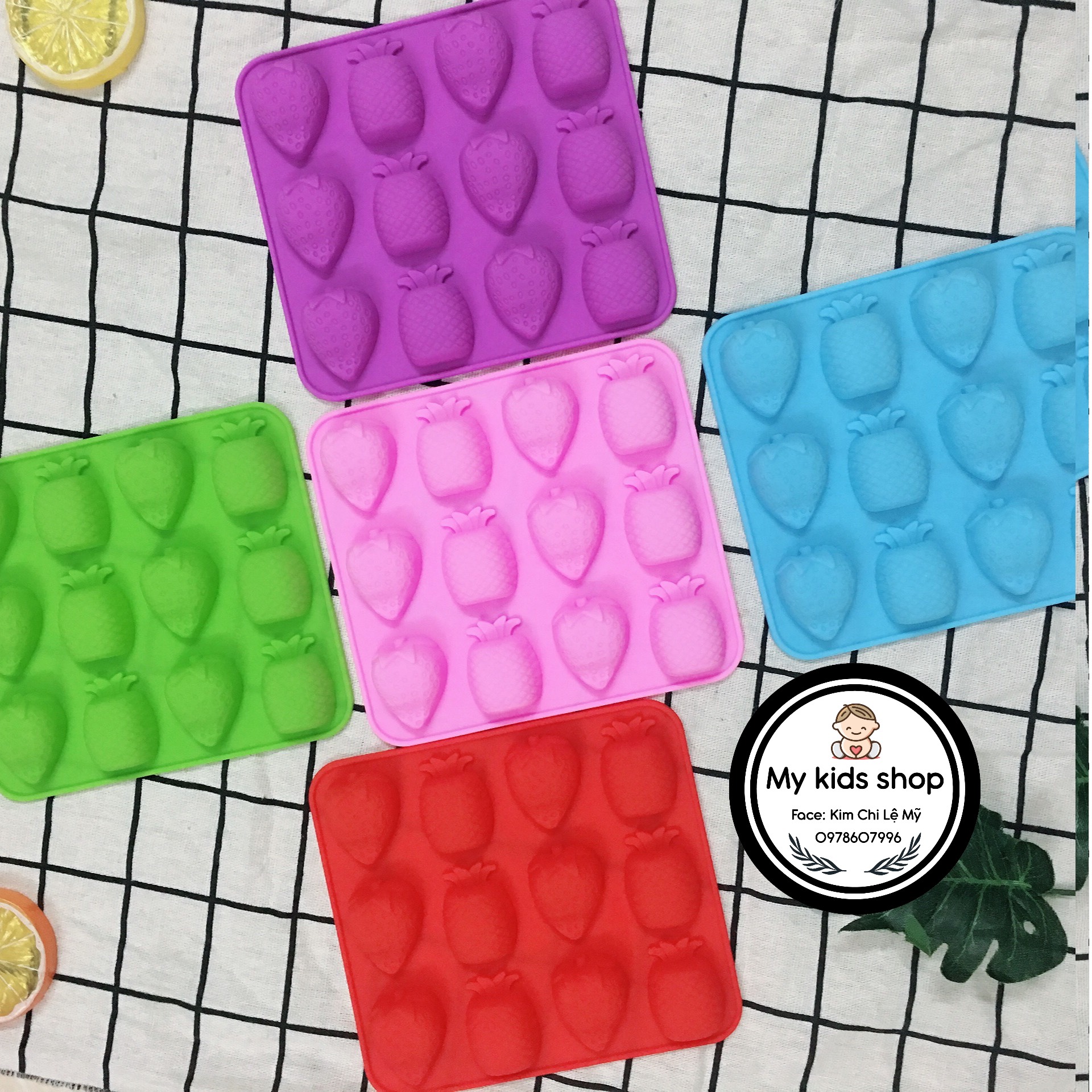 Khuôn khay silicon làm thạch, kẹo, socola - dứa,dâu