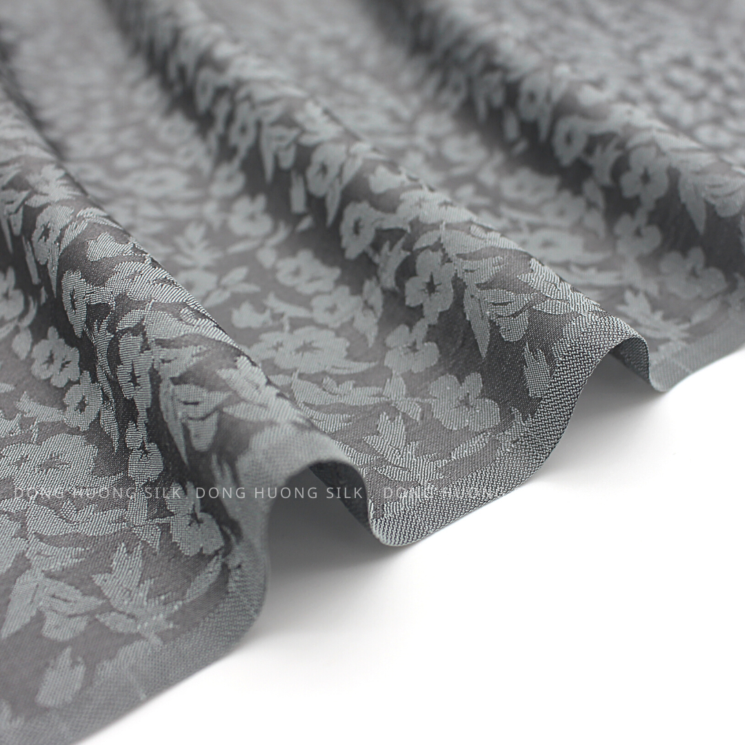 Vải Lụa Tơ Tằm Satin Hoa Chanh Ghi Chì – LHVS076