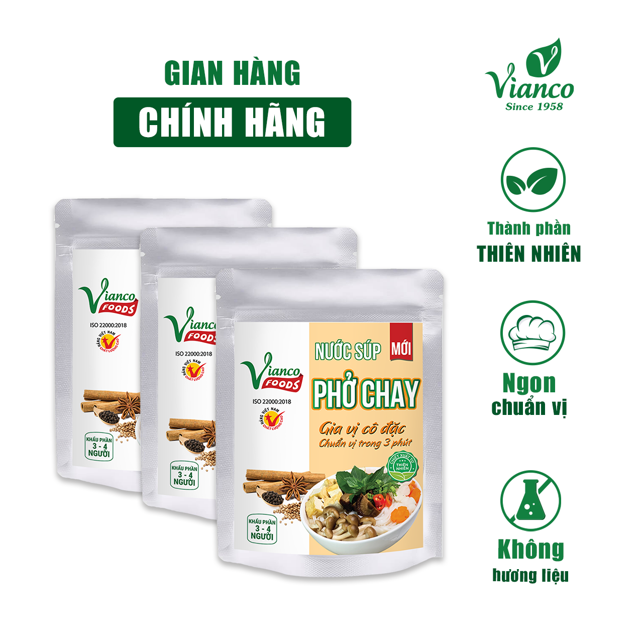 Combo 3 gói nước xốt Phở hoàn chỉnh vị nấm gói 210g nấu đồ chay Vianco Gia Vị Việt Ấn gia vị Vianco
