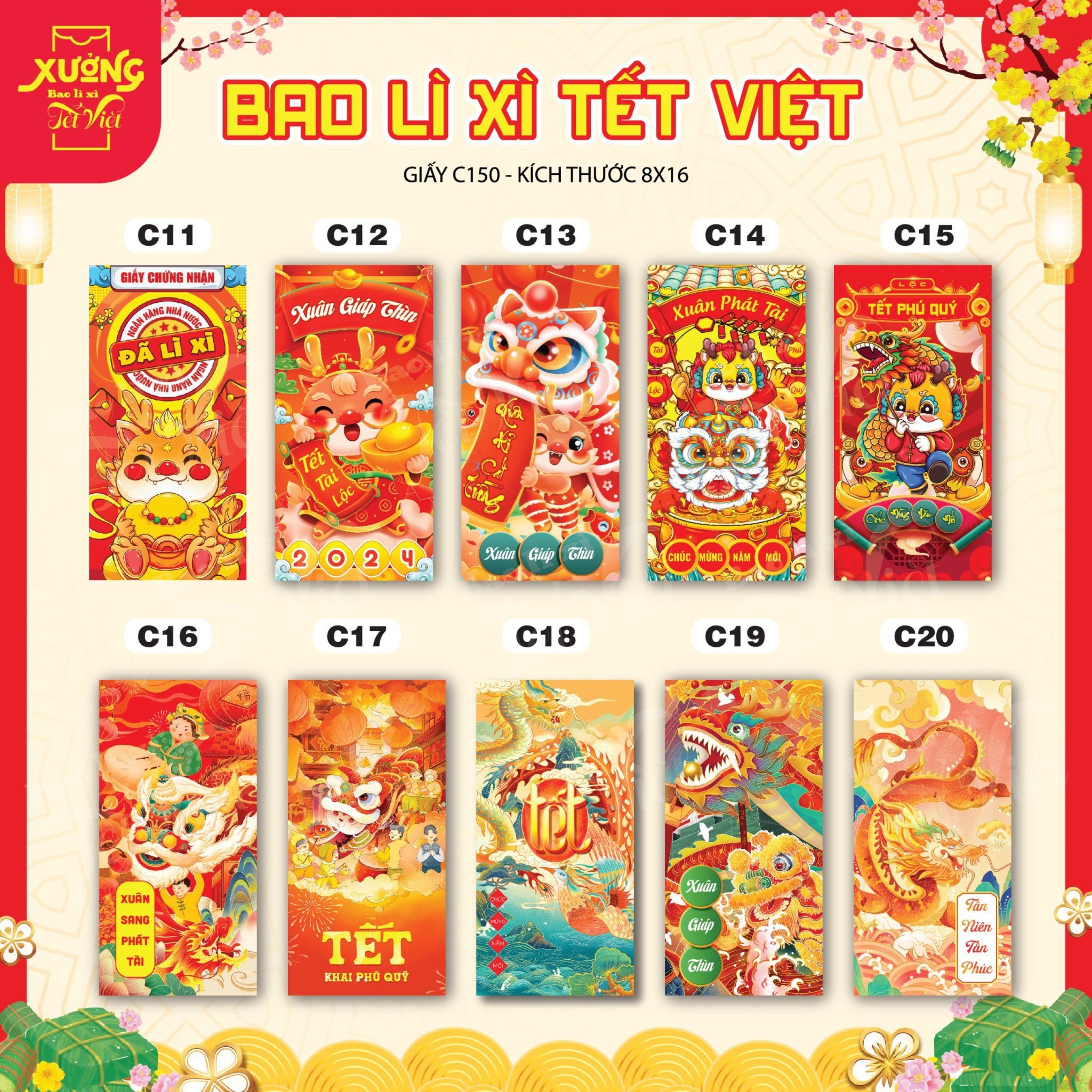 COMBO 50 BAO LÌ XÌ TẾT MẪU MỚI NHẤT NĂM NAY
