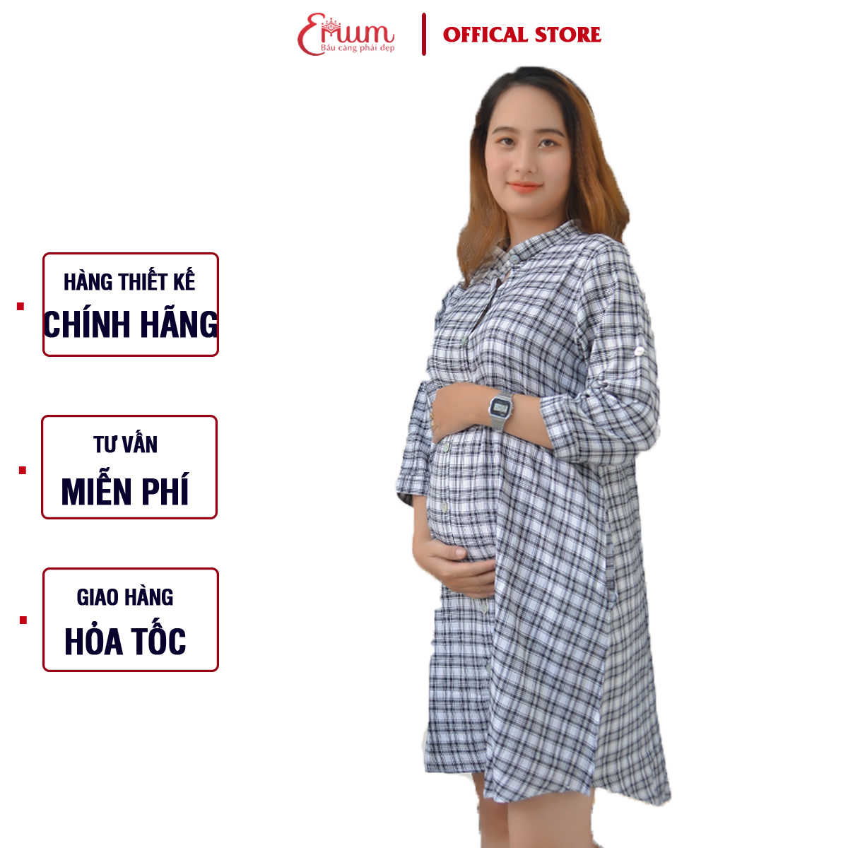 Đầm bầu công sở caro Emum