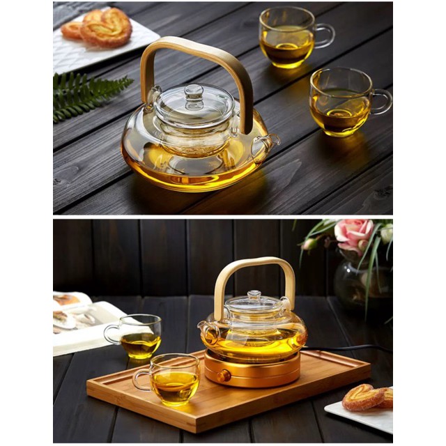 (HÀNG ĐẸP) Ấm thuỷ tinh quai gỗ dung tích 800ml