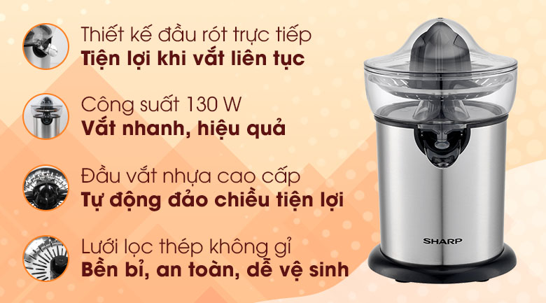Máy Vắt Cam SHARP EJ-J130-ST - Hàng Chính Hãng (Bảo Hành 12 Tháng)