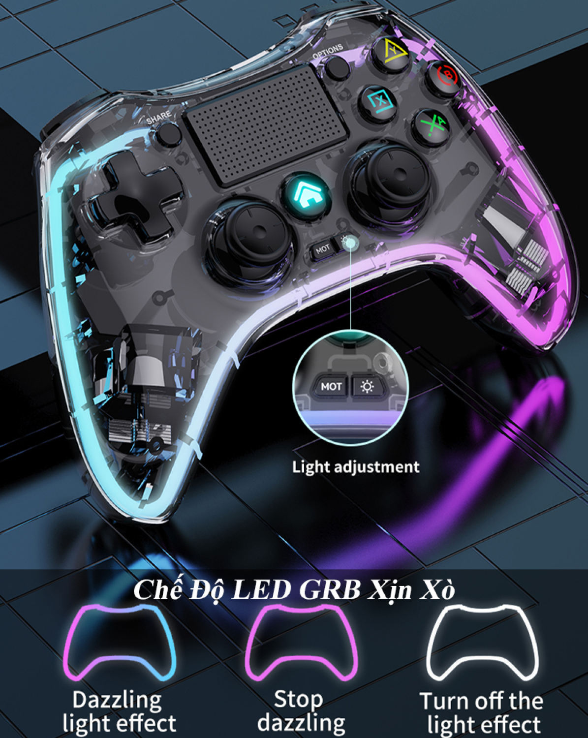 Tay cầm chơi game, máy chơi game P05 không dây kết nối bluetooth, có đèn led, hộ trợ Gyro xoay 360 độ, pin 1000 mAh, sơ đồ phím chuẩn
