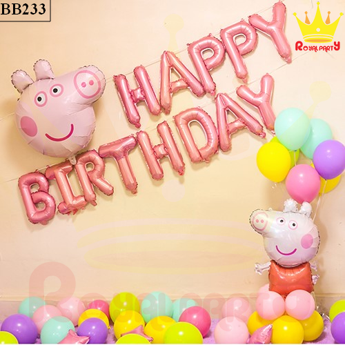 set trang trí sinh nhật hình lợn heo peppa cho bé siêu yêu kèm bơm keo