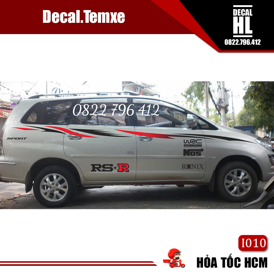 Tem dán sườn xe ô tô Innova RS phong cách lượn sóng, mẫu mới, dán đc cho tất cả các dòng xe 4-7c I010