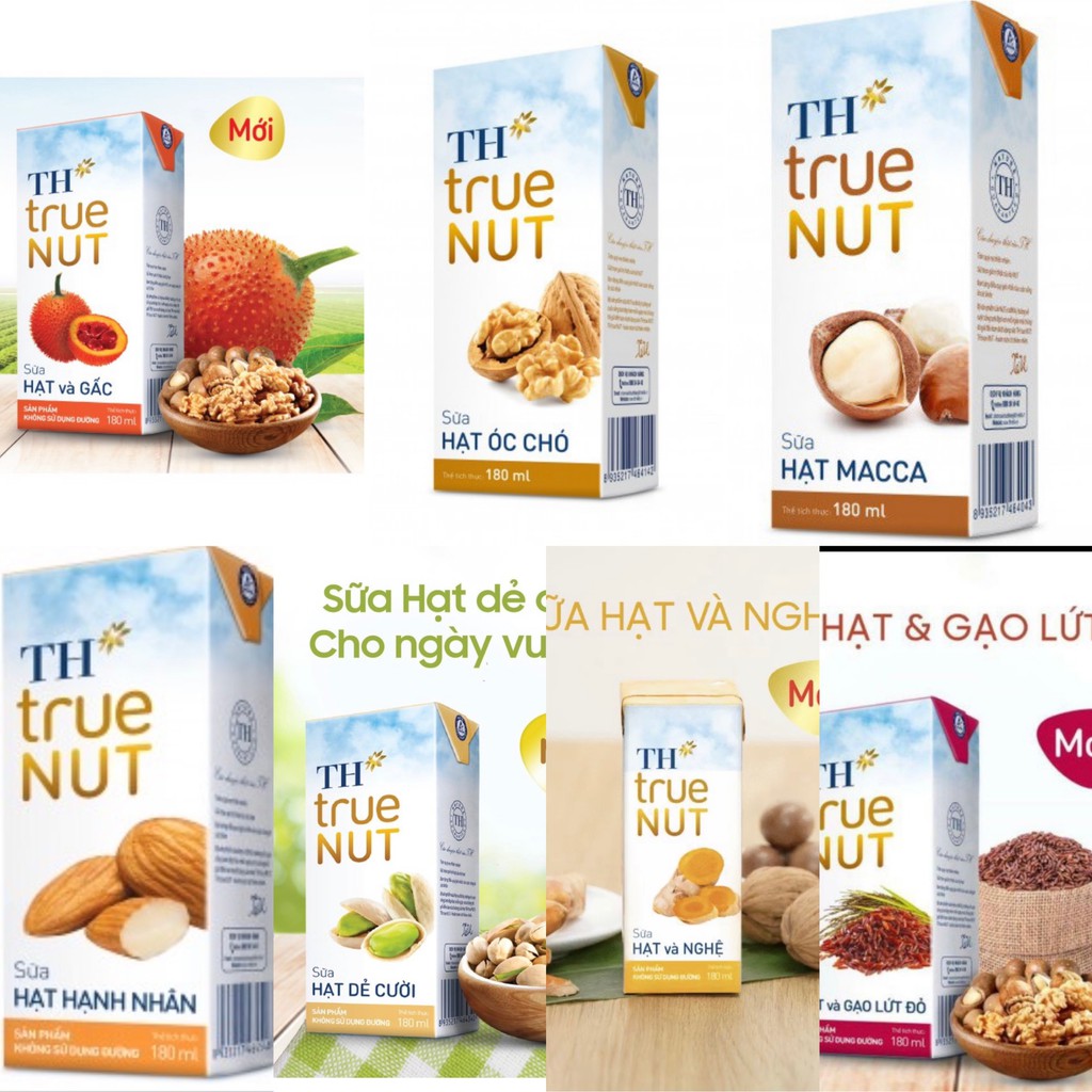 Thùng sữa hạt TH true milk 180ml × 48 hộp ( Óc chó / Mac ca/ Hạnh nhân / Nghệ / Hạt dẻ cười / Gấc / Gạo lứt / Đủ mùi )