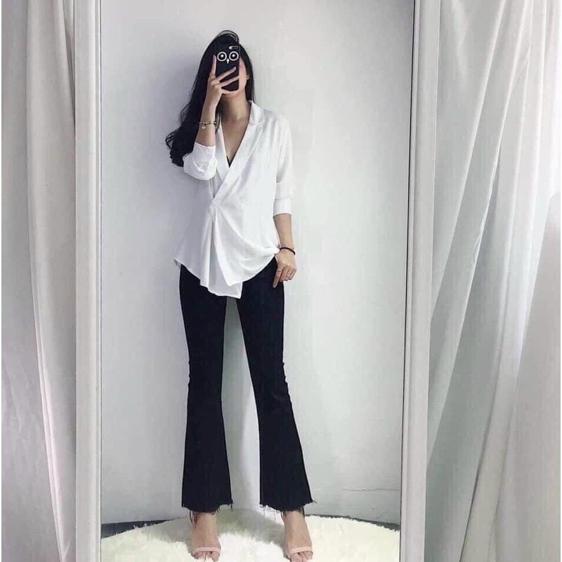 Quần jean ống loe đen trơn Sinsova