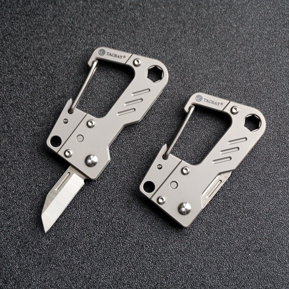 Móc khóa carabiner Tacray titanium có lưỡi dao
