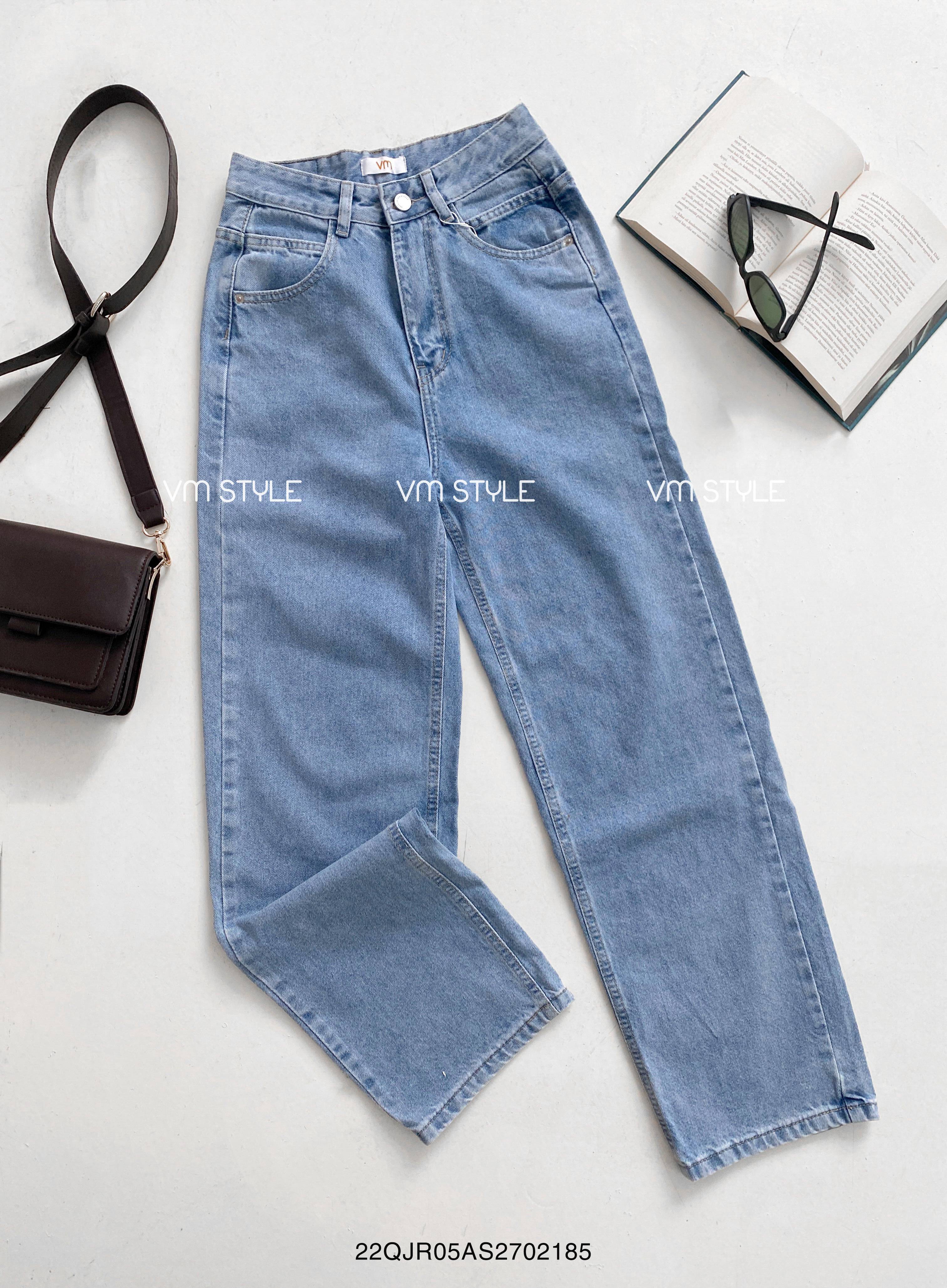 Quần jean nữ ống rộng VMSTYLE QJR00101 lưng cao trơn lai thường N110