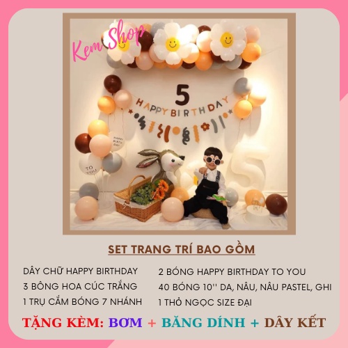 Set trang trí sinh nhật thỏ ngọc phong cách Hàn Quốc dễ thương - K197