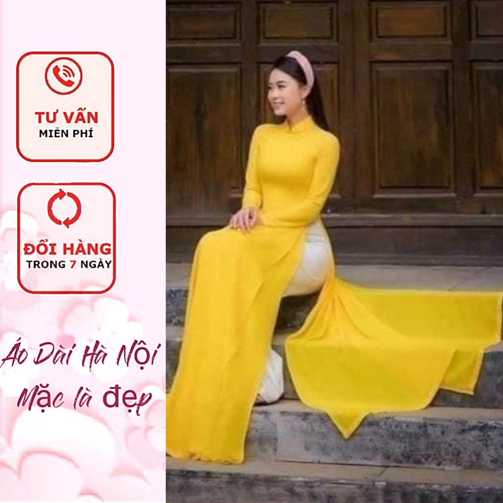 [giá xưởng} áo dài may sẵn màu vàng 4 tà nổi bật - áo dài hà nội