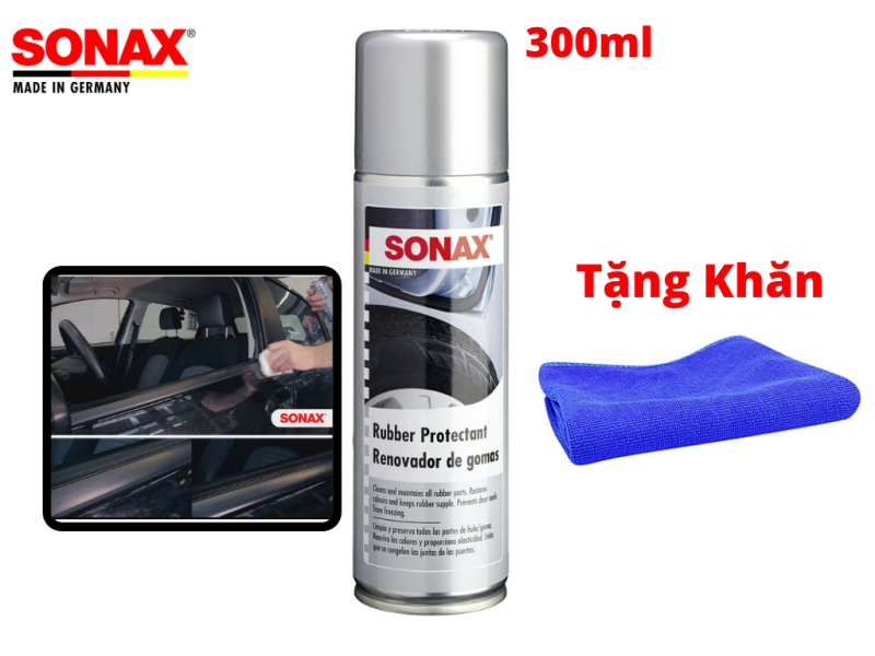 Chai Xịt Dưỡng Cao Su, Dưỡng Lốp Xe Sonax Rubber protectant 3402200 300ml Tặng Khăn