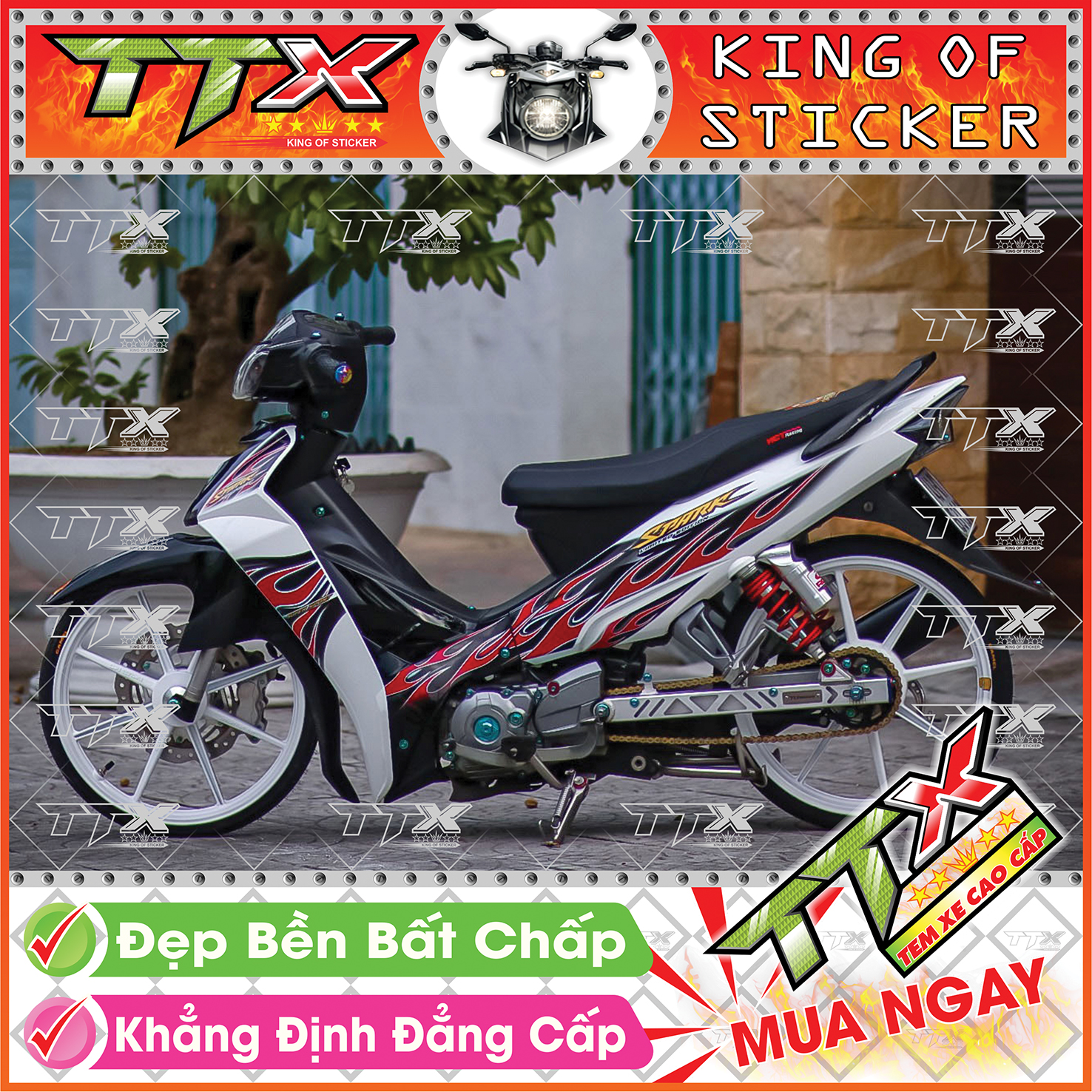 Tem Lửa Sirius Màu Đỏ Đen Trắng Đẹp Rực Rỡ - Mẫu Sirius Lửa Mới Nhất