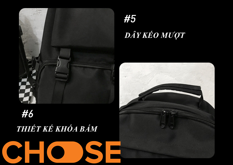 Balo Nam Nữ ULZZANG BASIC ĐEN Vải Dày Chống Thấm Choose BB1301