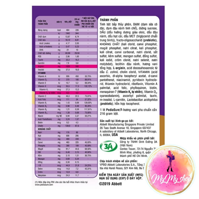 Sữa bột Pediasure hương vani (1.6kg)