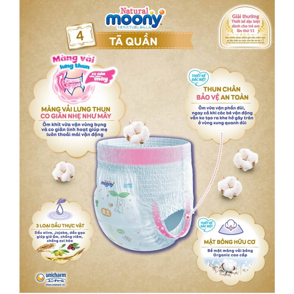 Tã quần Moony Natural siêu cao cấp M46/L36/Xl32